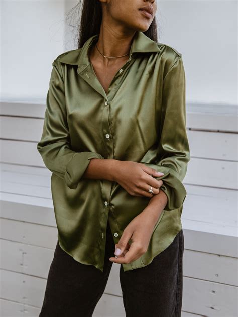 Light silk georgette shirt in olive green 